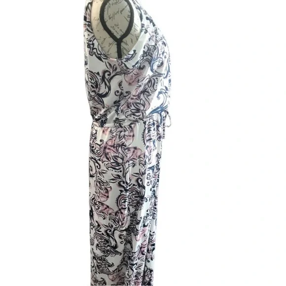 Nina Leonard Navy and Ivory Paisley Sleeveless Maxi Dress - Picture 4 of 9